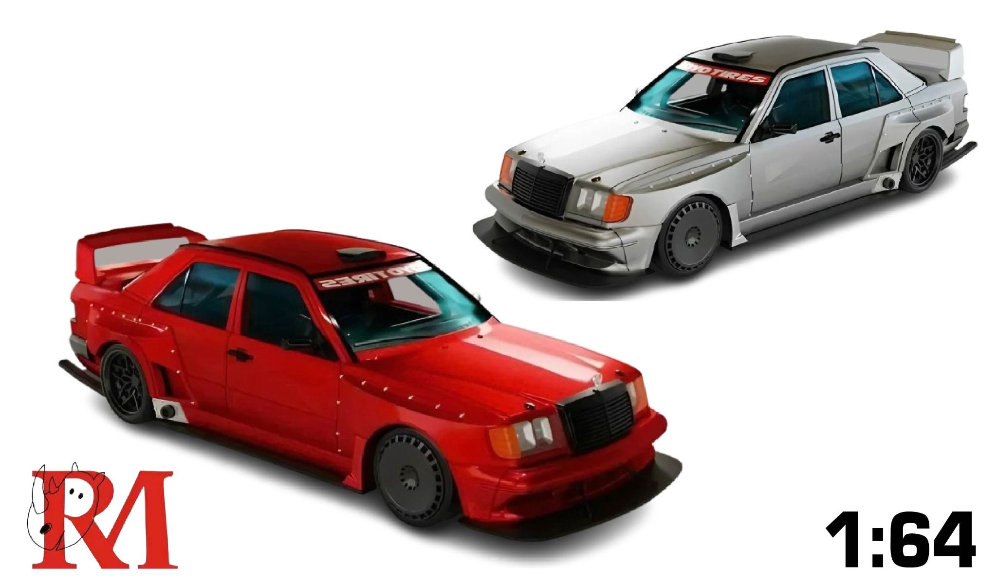 Mô hình xe Mercedes Benz 190E W124 concept modified tỉ lệ 1:64 Rhino Model RM Rhino OT64091
