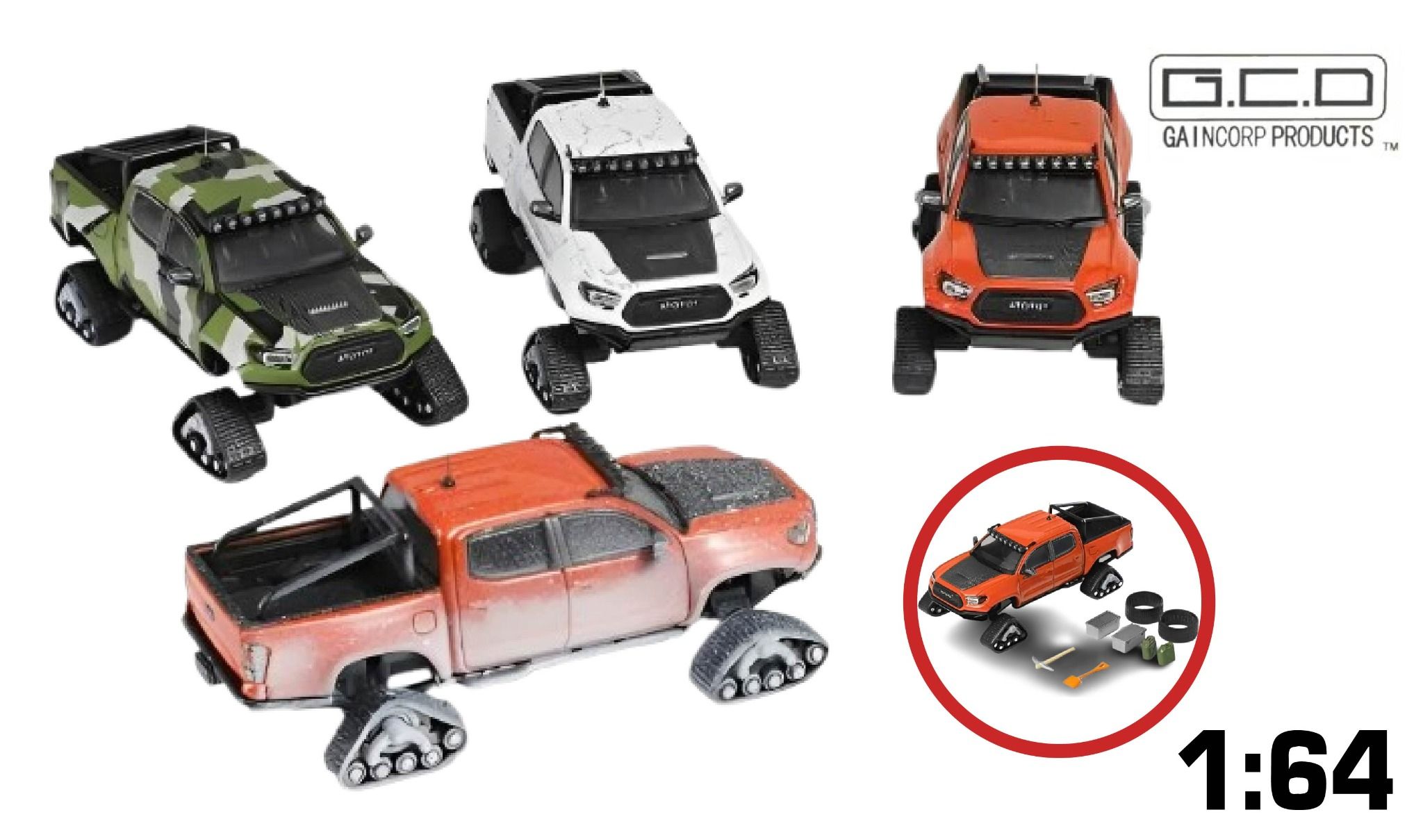 Mô hình xe Toyota Tacoma pickup địa hình - off road có phụ kiện thay thế tỉ lệ 1:64 GCD model OT64098