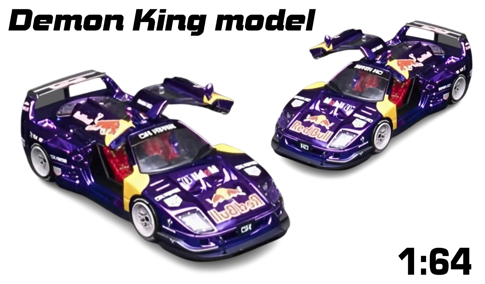 Mô hình xe Ferrari F40 LBWK Gull wing doors Chrome Purple Redbull giới hạn 900 chiếc bản sự kiện HEC2025 tỉ lệ 1:64 Demon King OT64300