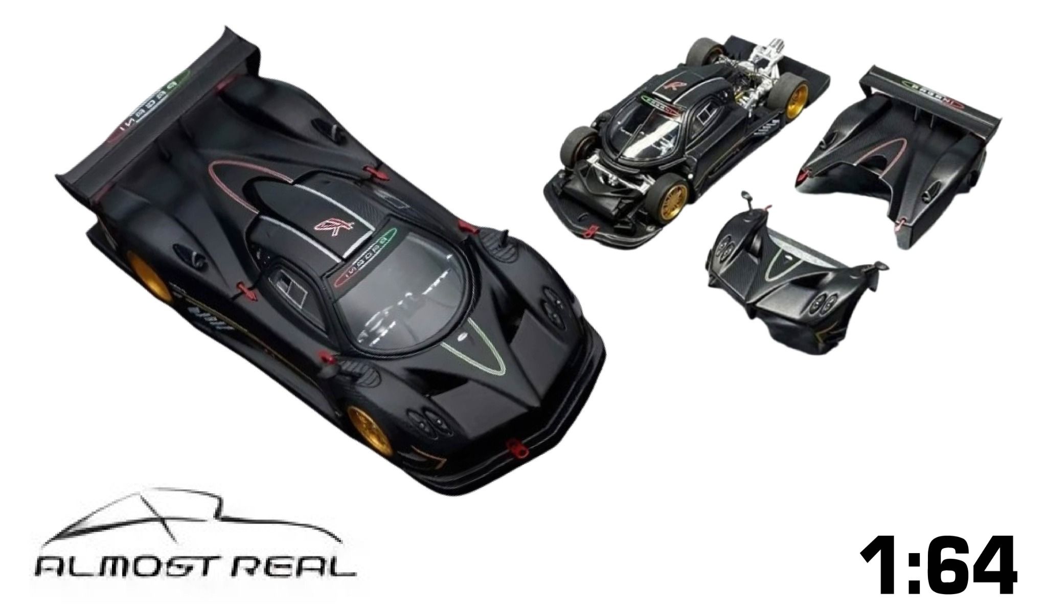 Mô hình xe Pagani Zonda R High perfomance supercar full carbon mở được mui - nắp máy tỉ lệ 1:64 Almost Real AR box OT64310