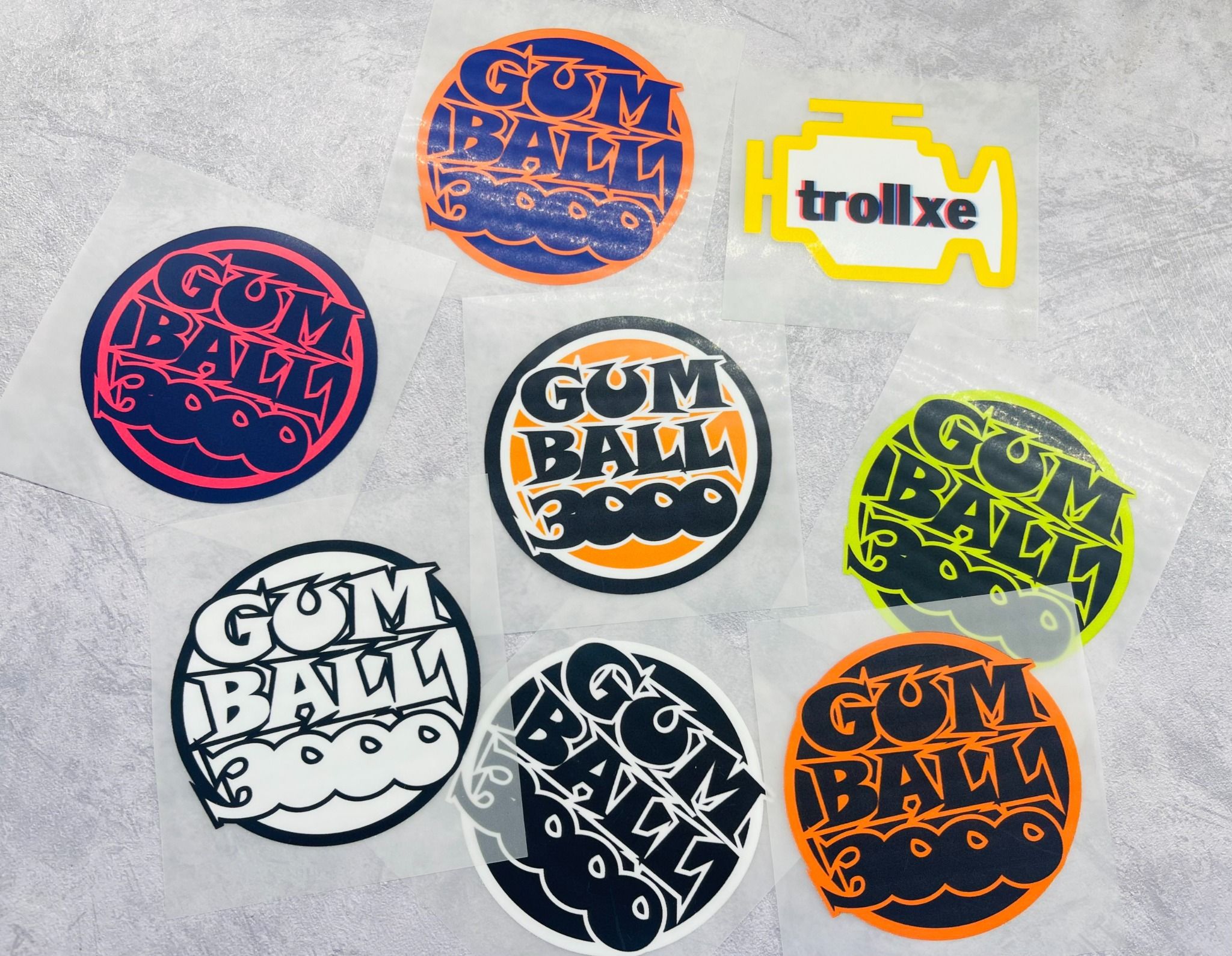 Sticker PET in chuyển nhiệt - hình ủi lên vải - nón - áo - quần series Gumball 3000 Autono1 PE001