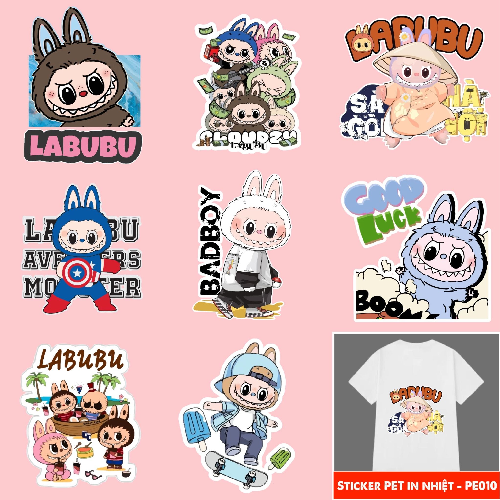 Sticker PET Labubu in chuyển nhiệt - hình ủi lên vải - nón - áo - quần Autono1 PE010