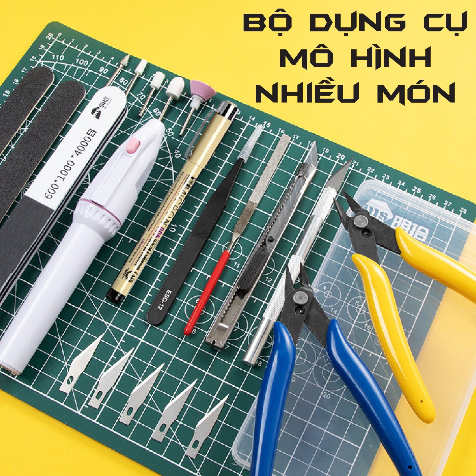 Bộ dụng cụ nhiều món kềm - dao - dũa - mút nhám cho mô hình các loại PK456