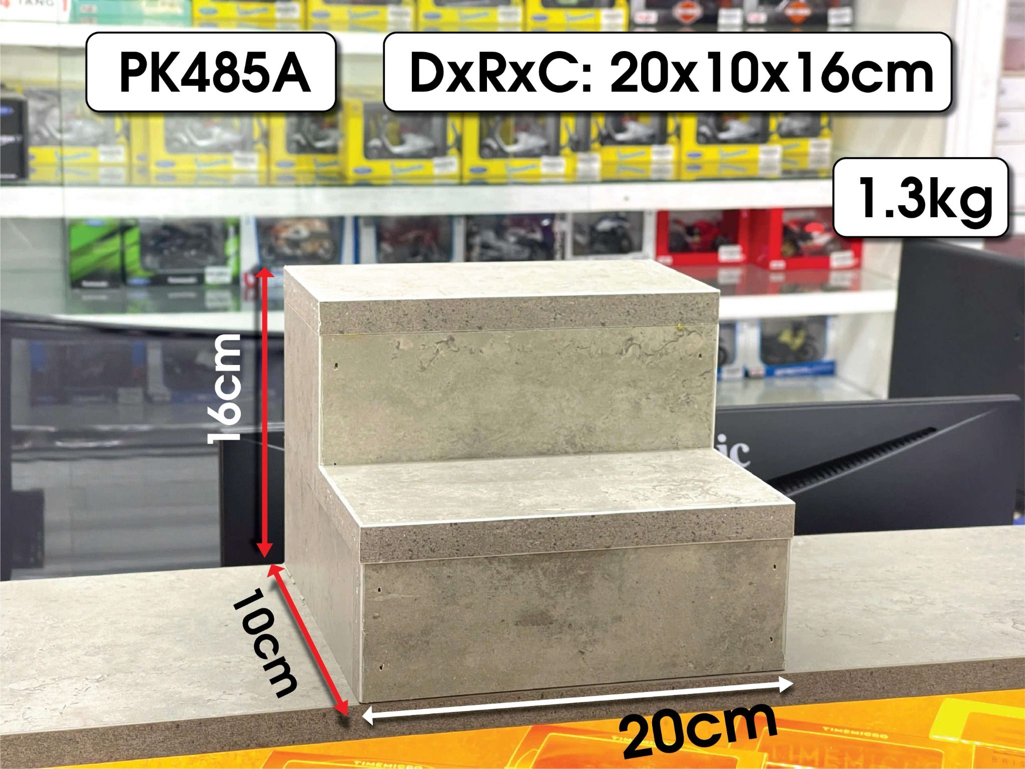 Phụ kiện bục trưng bày gỗ MDF màu xi măng dày 18mm rộng 10cm mỗi tầng cho mô hình xe, nhân vật, gumdam máy bay các tỉ lệ PK485