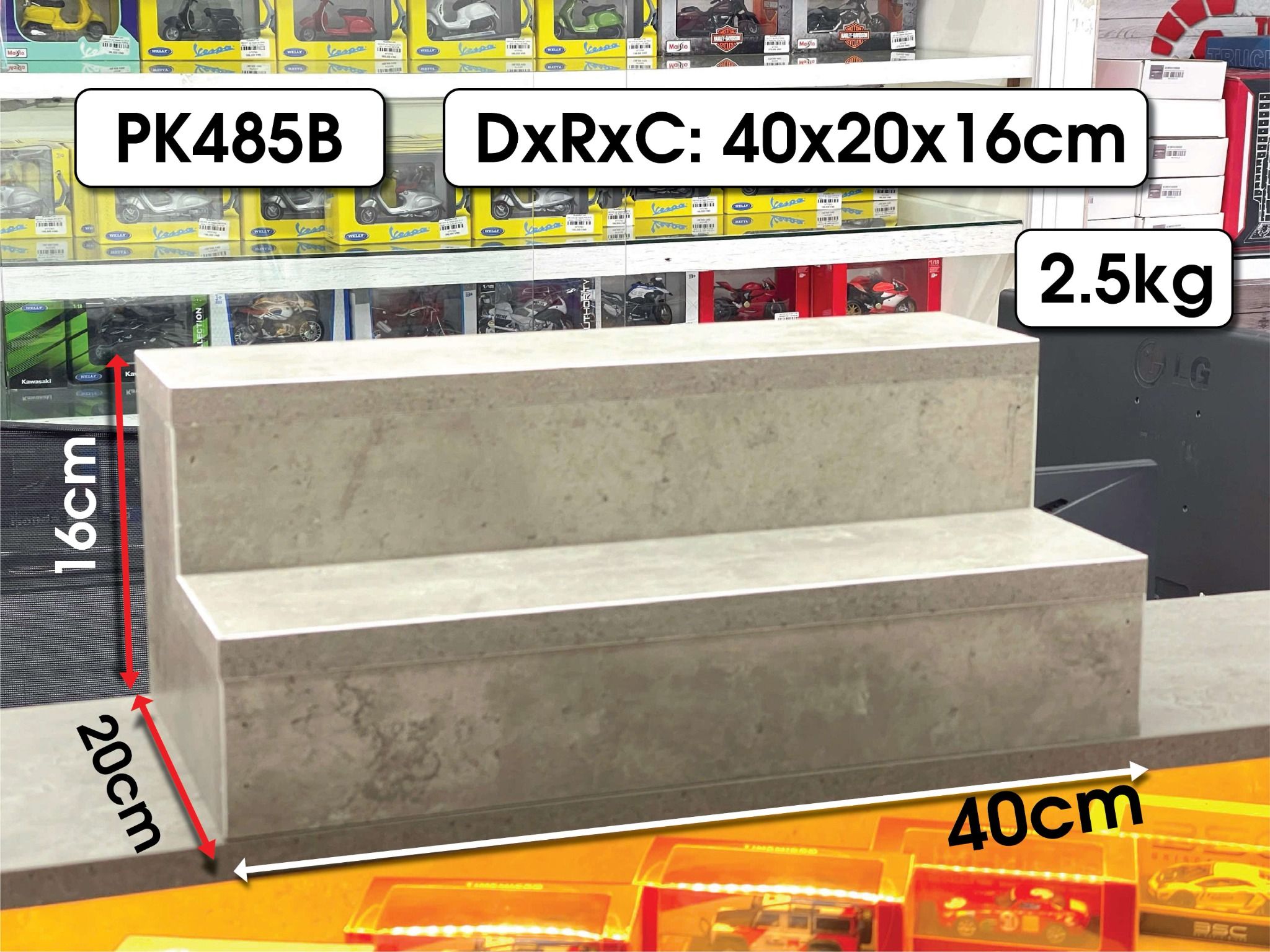 Phụ kiện bục trưng bày gỗ MDF màu xi măng dày 18mm rộng 10cm mỗi tầng cho mô hình xe, nhân vật, gumdam máy bay các tỉ lệ PK485