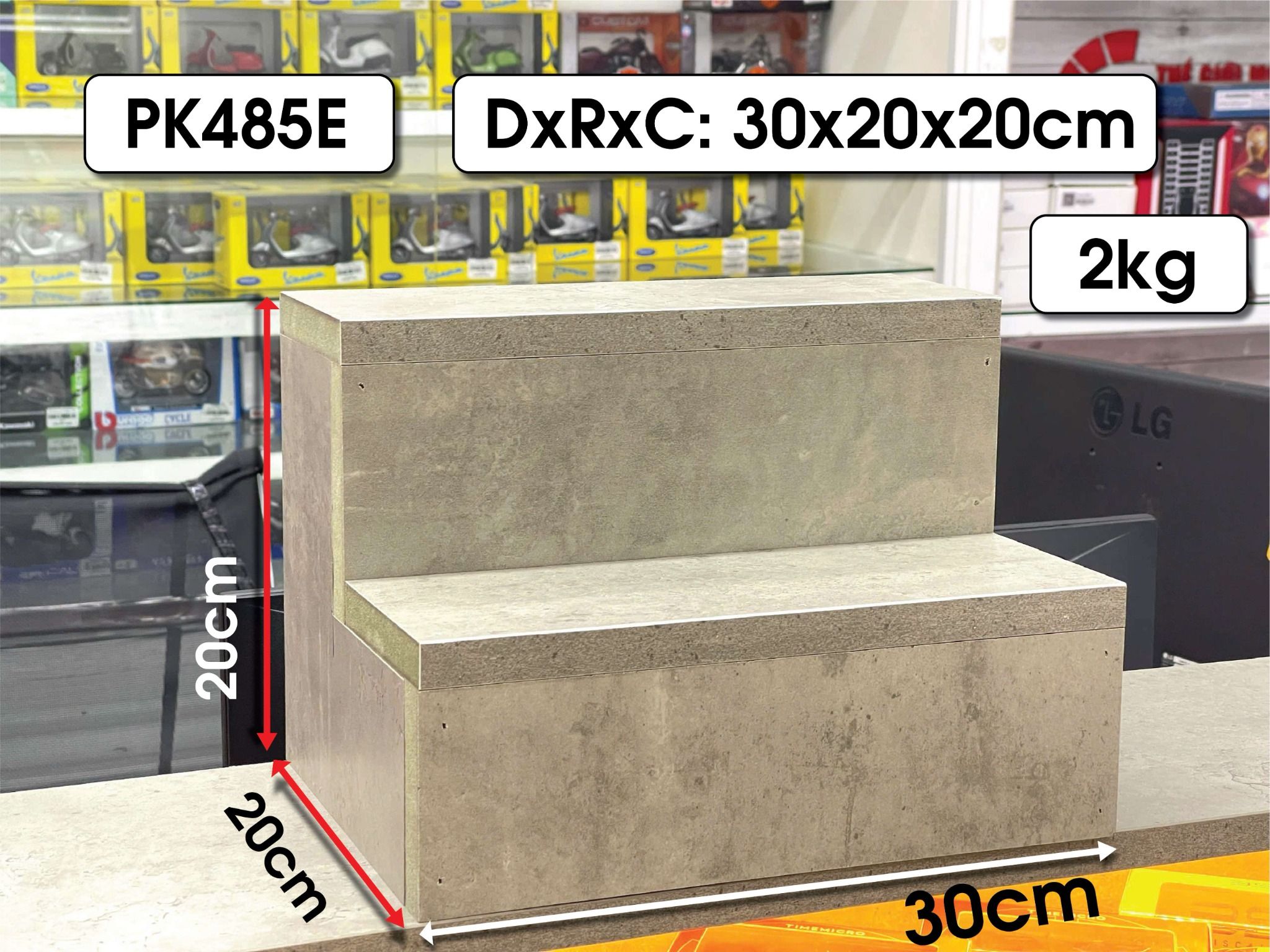 Phụ kiện bục trưng bày gỗ MDF màu xi măng dày 18mm rộng 10cm mỗi tầng cho mô hình xe, nhân vật, gumdam máy bay các tỉ lệ PK485