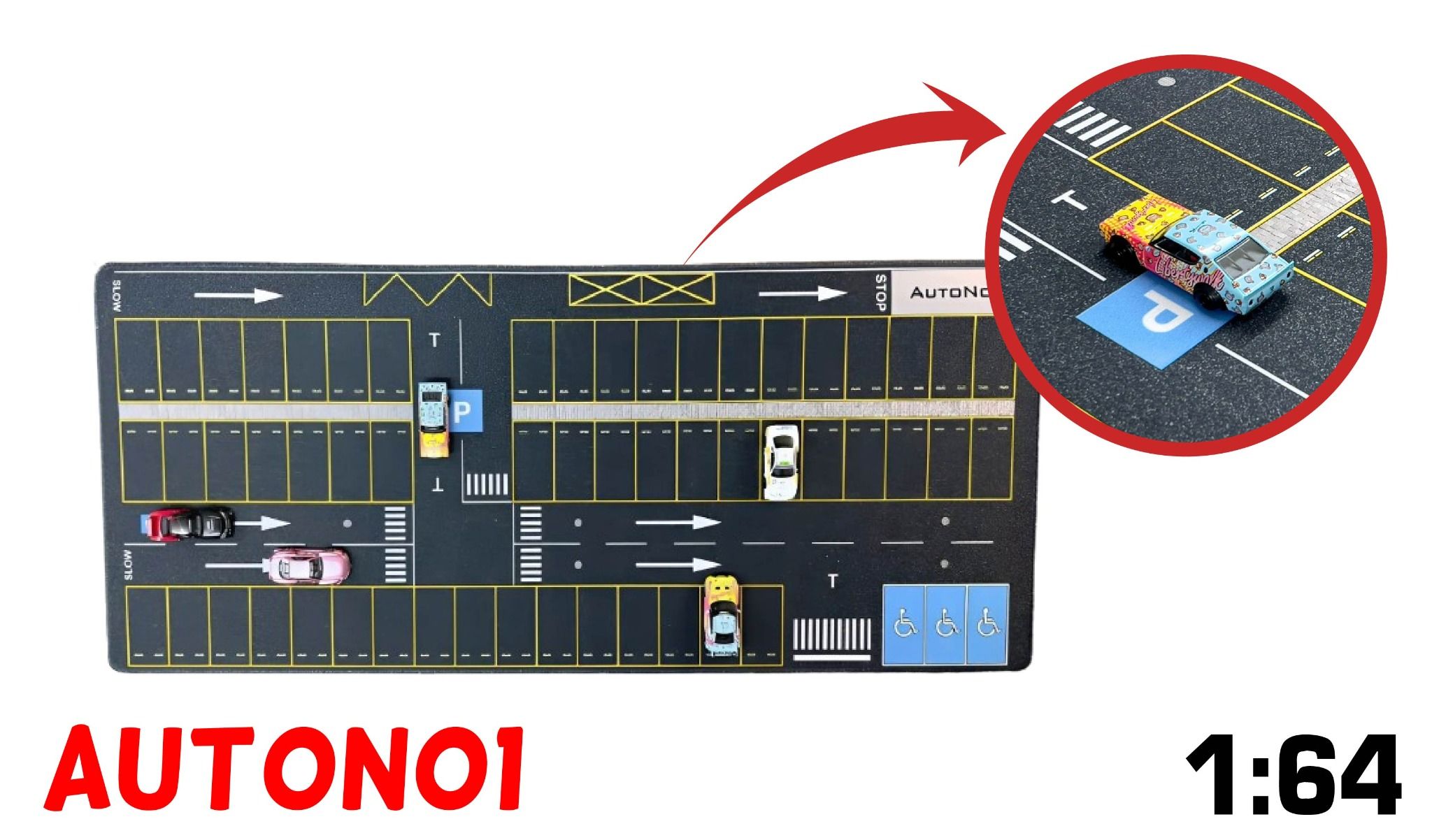 Phụ kiện thảm sa bàn chống trượt mô phỏng diorama bãi đỗ xe/ Parking lot kích thước 90x40cm cho mô hình xe 1:64 Autono1 PK516