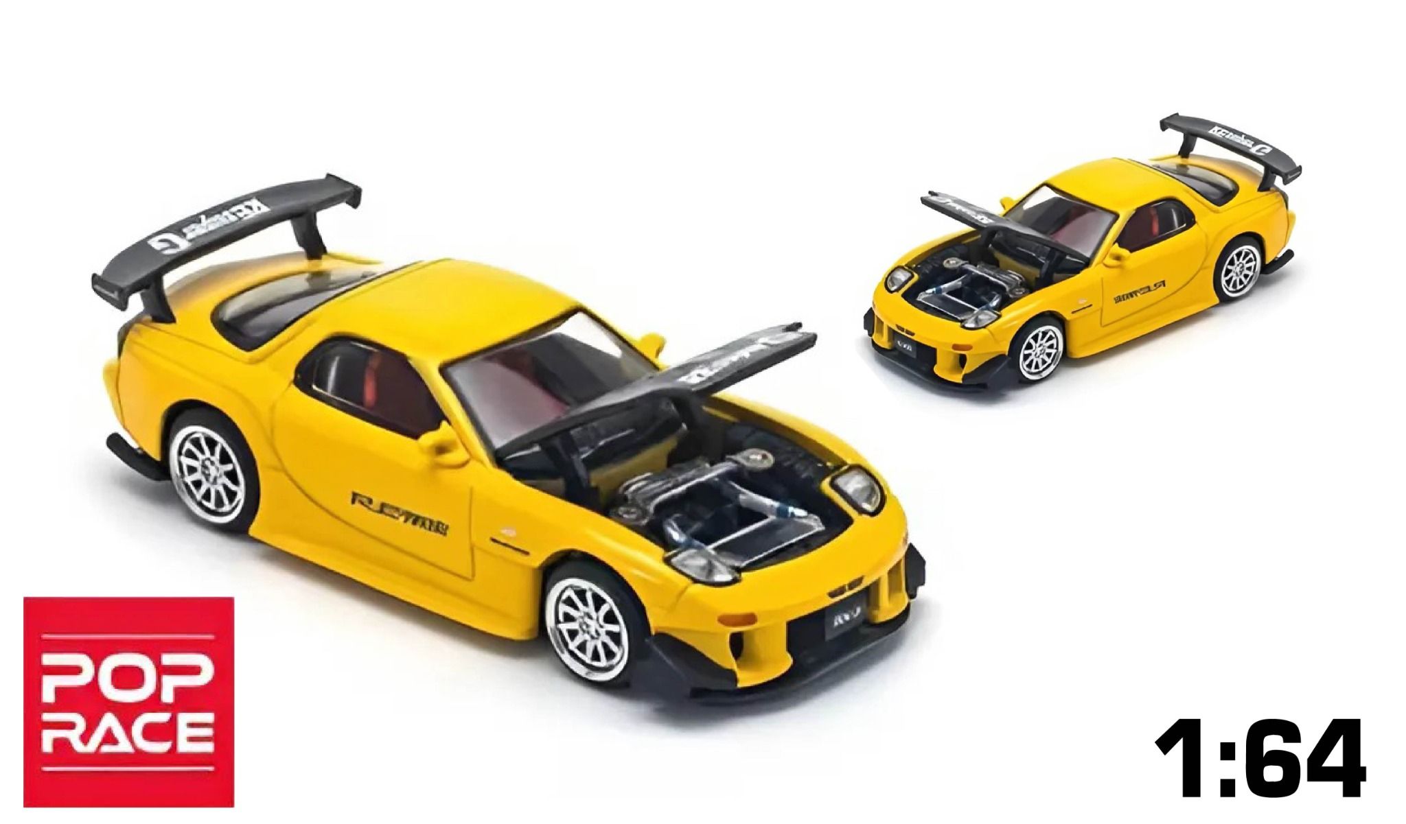 Mô hình xe Mazda RX-7 FD3S RE-AMEMIYA Widebody Yellow tỉ lệ 1:64 Poprace PR640116