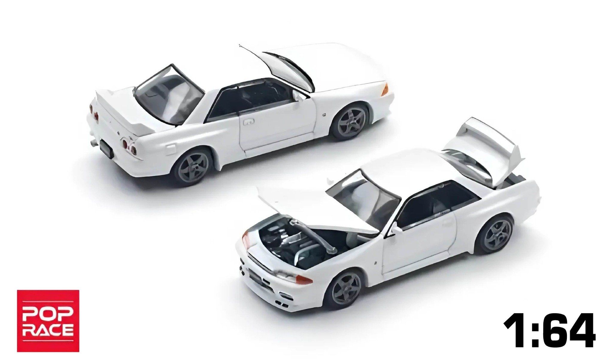 Mô hình xe Nissan Skyline GT-R R32 Crystal White 1:64 Poprace PR640157
