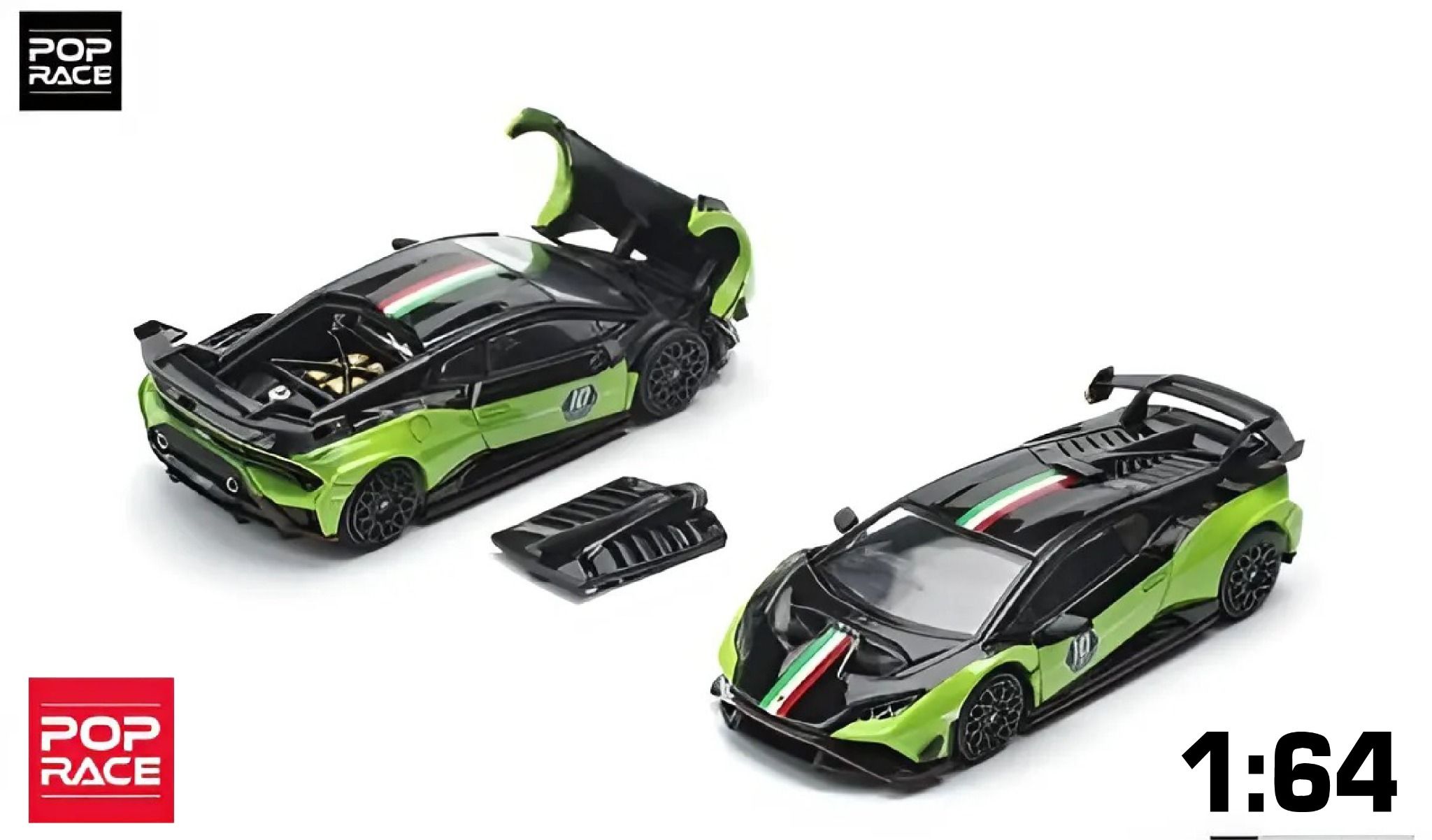 LAMBORGHINI HURACAN STO (LP640-2) 10 ANNIVERSARIO - GREEN/BLACK tỉ lệ 1:64 Poprace PR640189