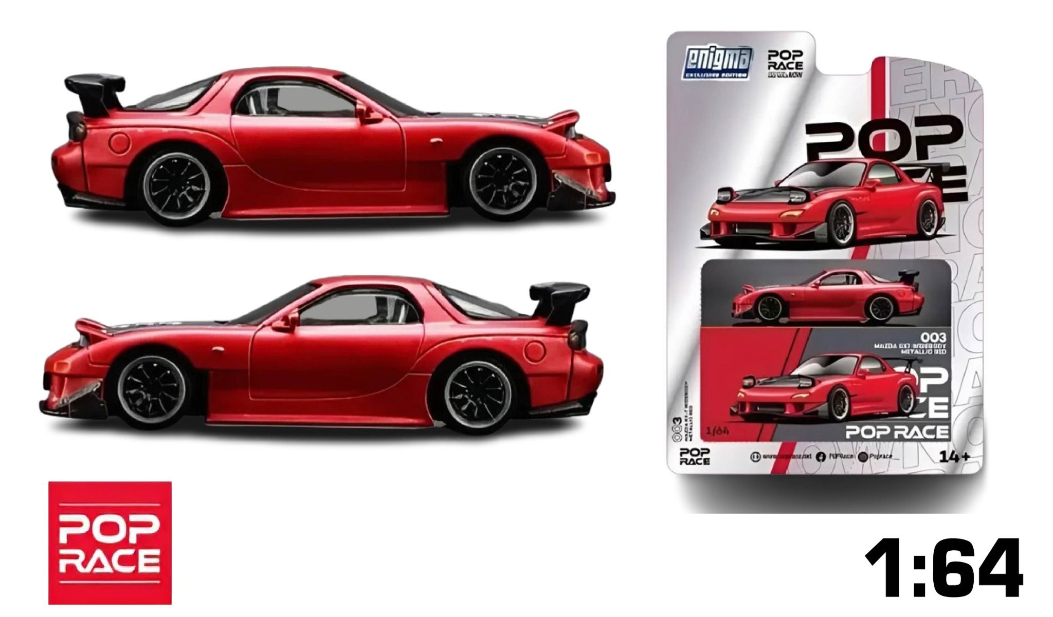 Mô hình xe Mazda RX-7 (FD35) Widebody (Metallic Red) tỉ lệ 1:64 Poprace bản card PRE003