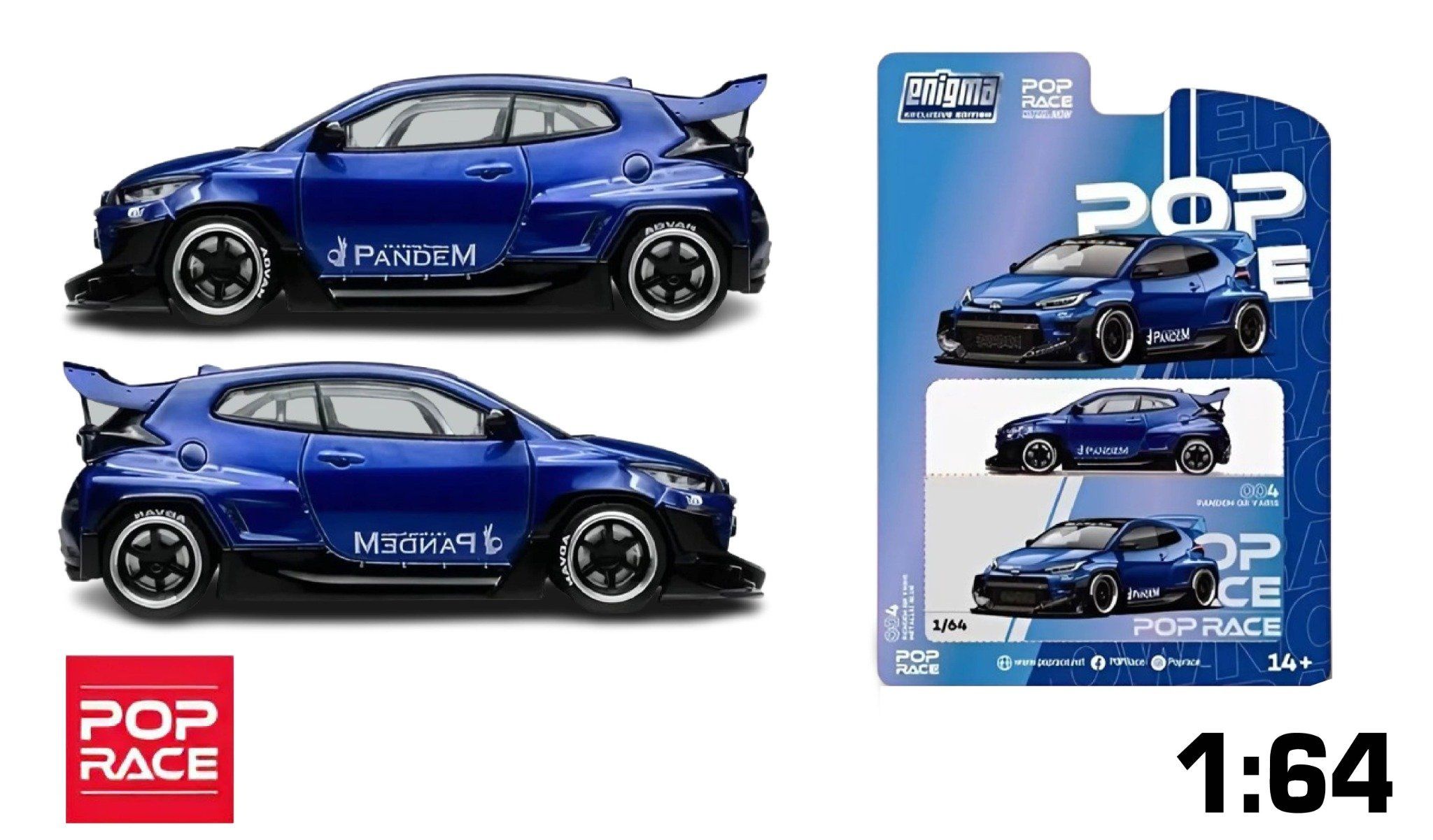 Mô hình xe Pandem GR Yaris Metallic Blue tỉ lệ 1:64 Poprace bản card PRE004