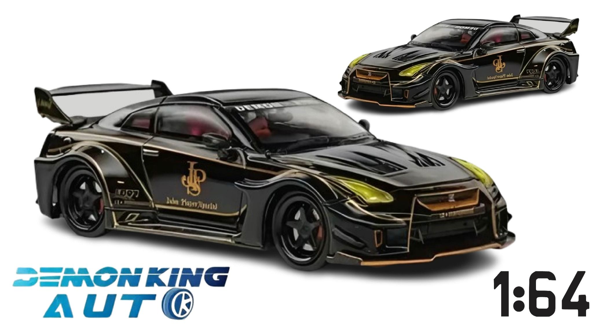 Mô hình xe Nissan GTR R35 RR JPS John Player Special black stripe gold tỉ lệ 1:64 Demon king DKA-026