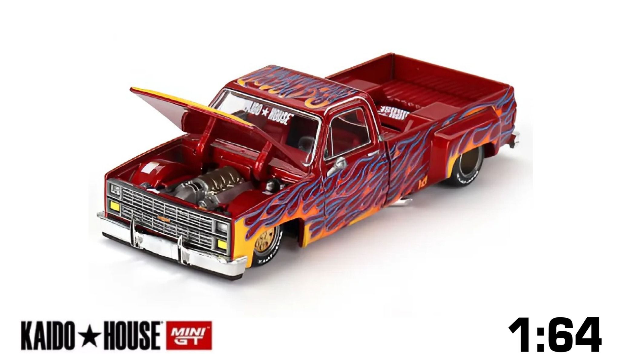 Mô hình xe Chevy Silverado Dual On Fire V1 KHMG127 1/64 Bright Fault tỉ lệ 1:64 Kaido House KHMG127
