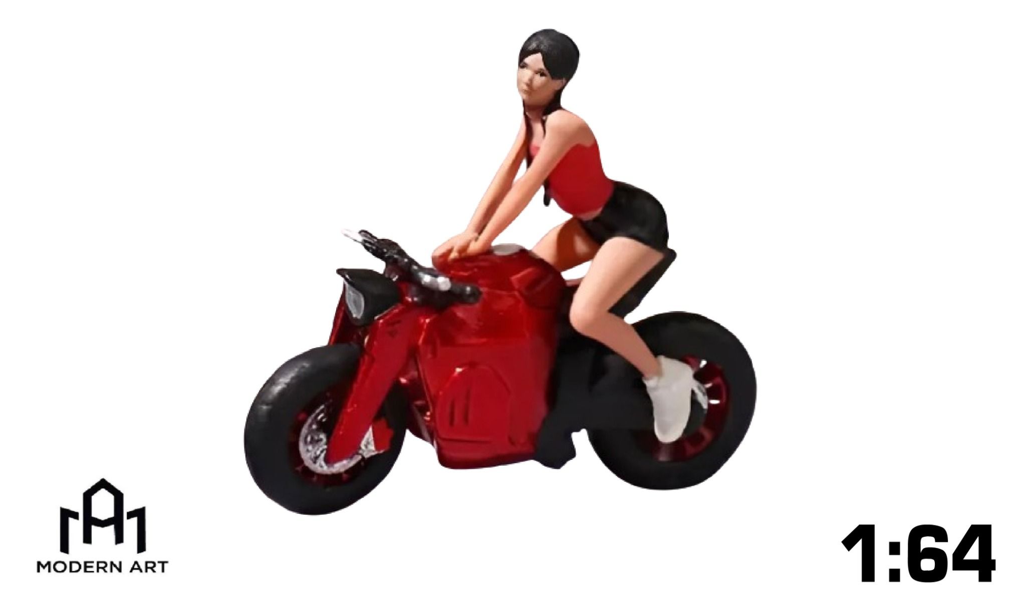 Mô hình nhân vật figure và xe mô tô Short Tail Transparent Redtỉ lệ 1:64 MoreArt MO222143