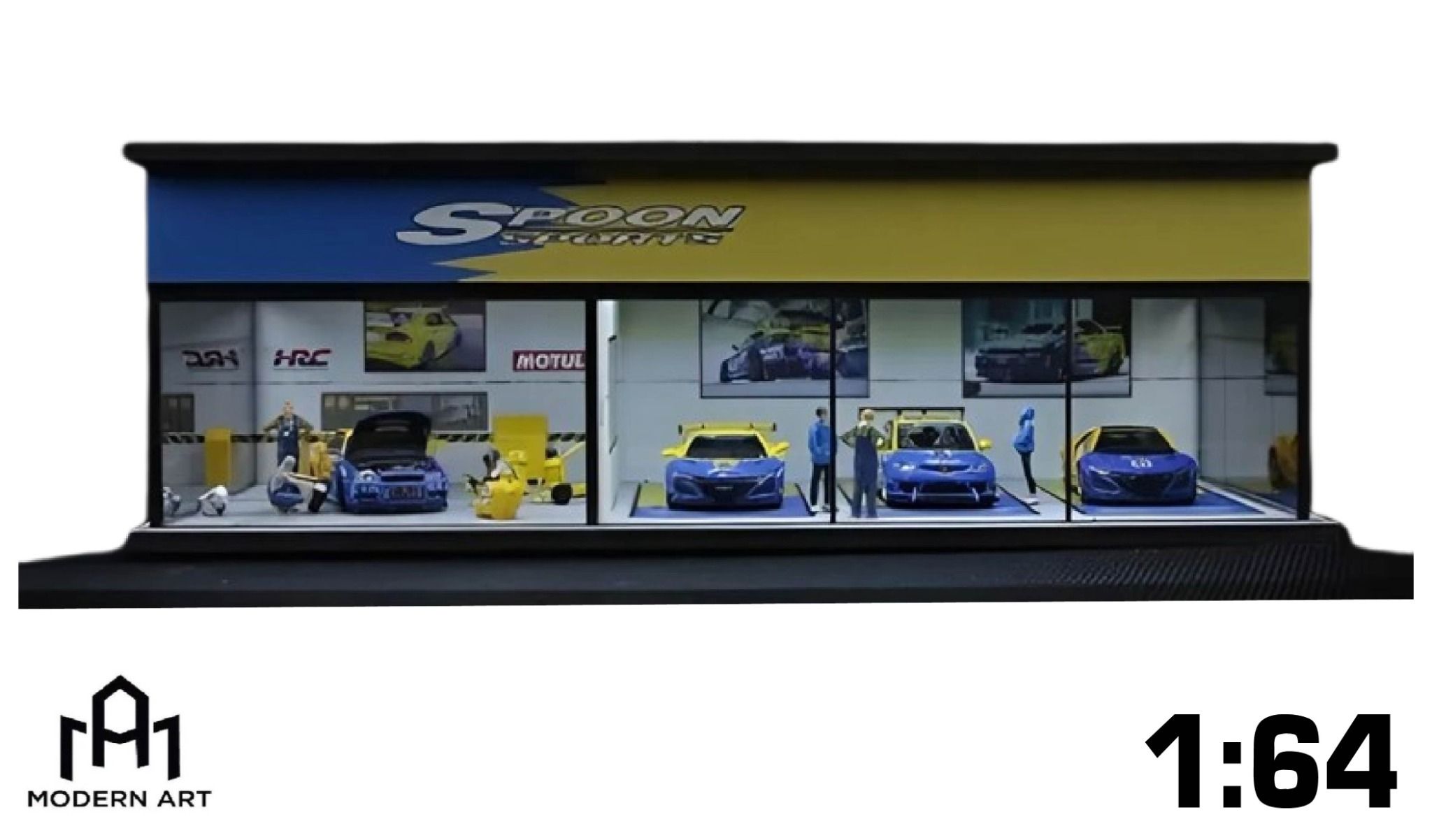 Hộp trưng bày mô phỏng Garage SPOON có đèn - mica bảo vệ tỉ lệ 1:64 MoreArt MO914509