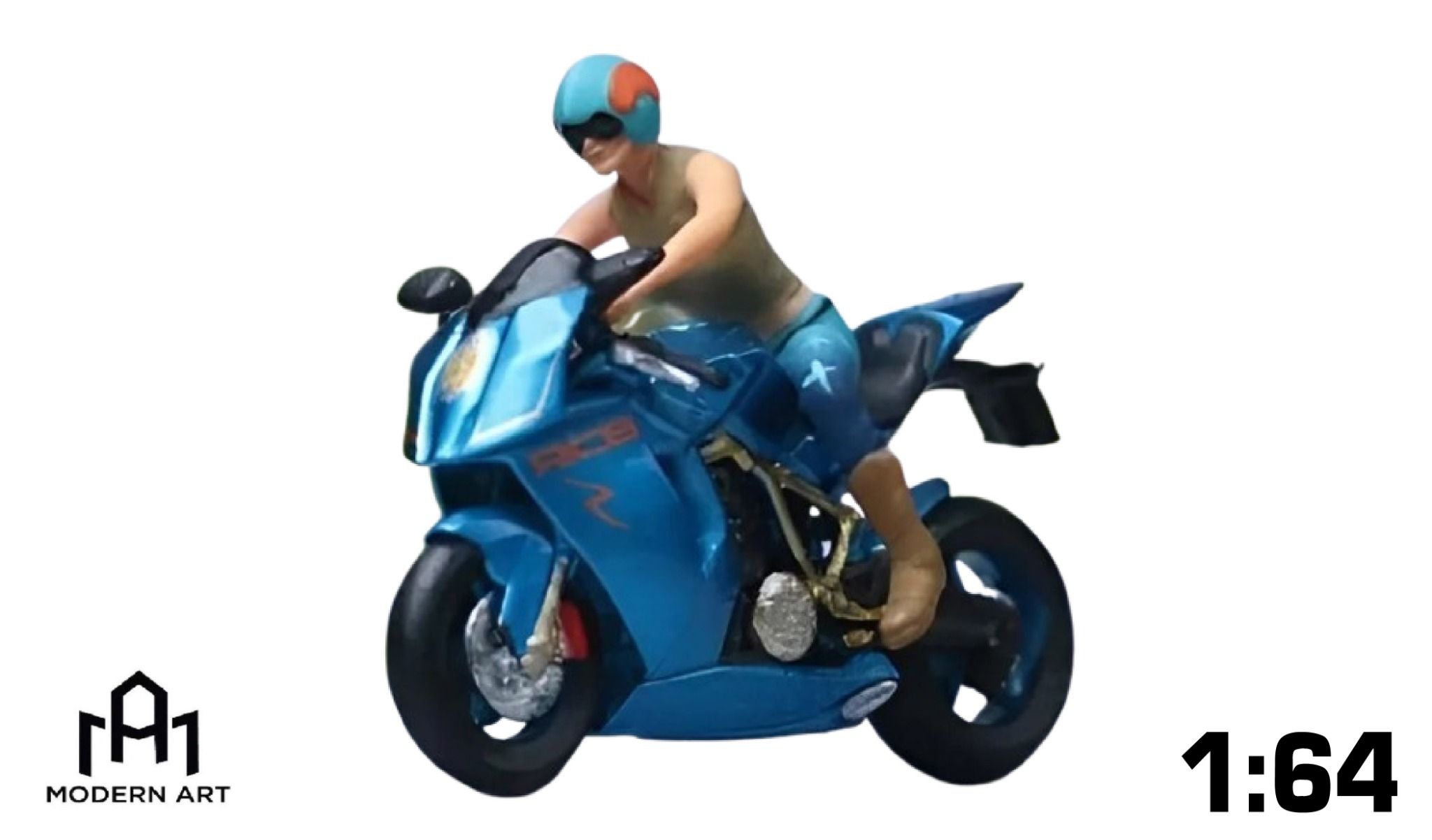 Mô hình nhân vật figure người lái mô tô KTM 1190 bright blue resin tỉ lệ 1:64 MoreArt MO222157