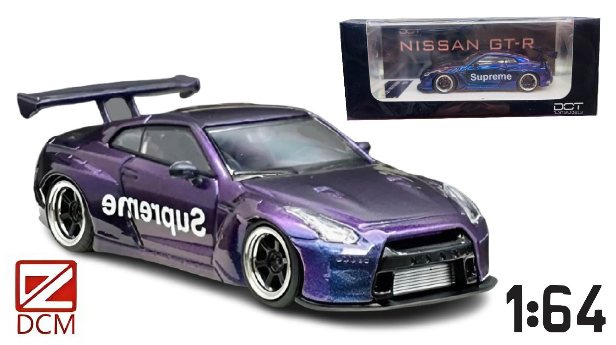 Mô hình xe Nissan GT-R R35 Rocket Bunny (Holographic Purple) tỉ lệ 1:64 DOT Models OT64320