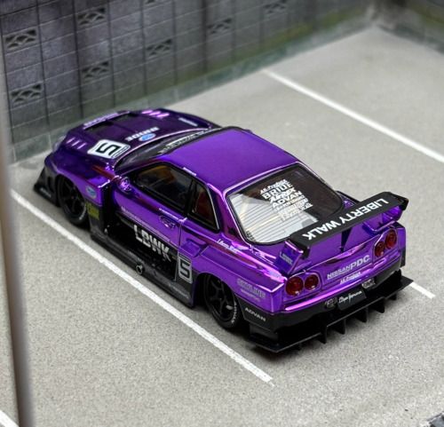 Mô hình xe Nissan Super Silhouette ER34 LBWK Chrome Purple #5 BRIDE Special Limited Edition 499pcs tỉ lệ 1:64 Street weapon OT64076