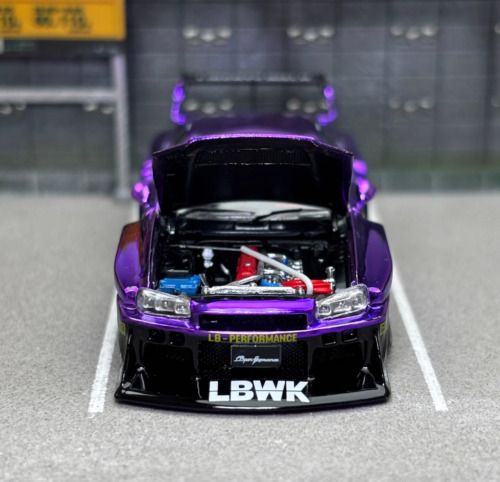 Mô hình xe Nissan Super Silhouette ER34 LBWK Chrome Purple #5 BRIDE Special Limited Edition 499pcs tỉ lệ 1:64 Street weapon OT64076