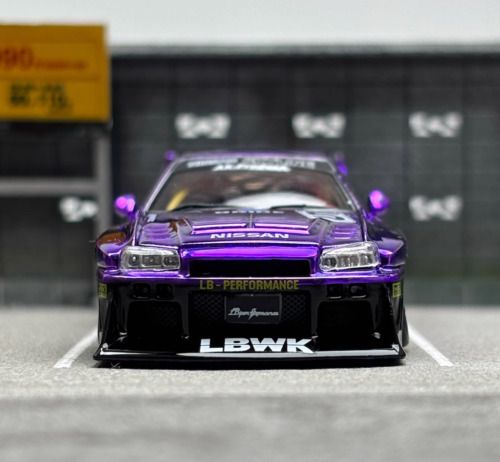 Mô hình xe Nissan Super Silhouette ER34 LBWK Chrome Purple #5 BRIDE Special Limited Edition 499pcs tỉ lệ 1:64 Street weapon OT64076