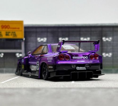 Mô hình xe Nissan Super Silhouette ER34 LBWK Chrome Purple #5 BRIDE Special Limited Edition 499pcs tỉ lệ 1:64 Street weapon OT64076