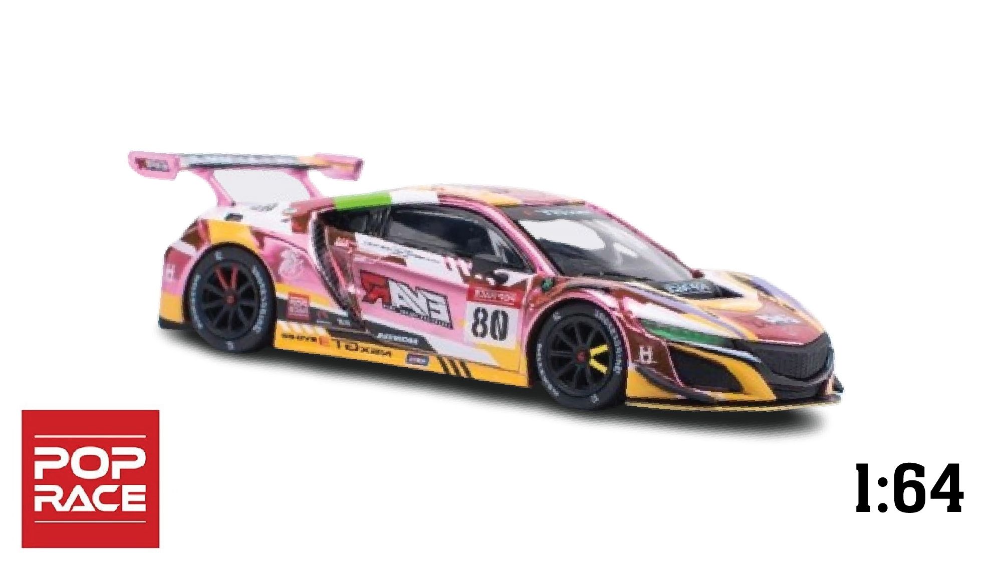 Mô hình xe Honda NSX GT3 eva rt production model-08 pink tỉ lệ 1:64 Poprace PR6400109