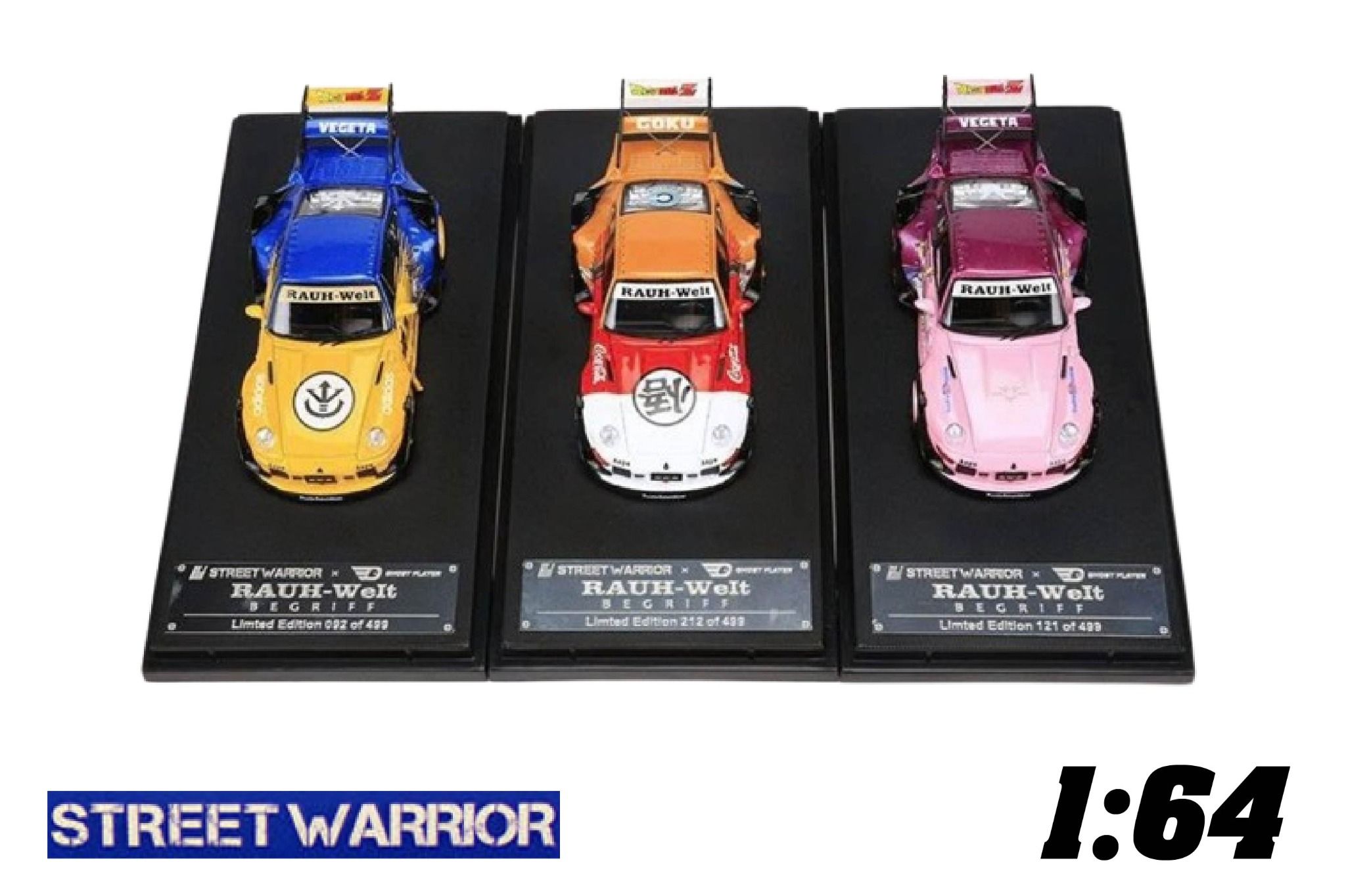 Mô hình xe Porsche 993 RWB Dragon Ball painting Wide Body Modified High Tail Wing có hộp mica tỉ lệ 1:64 Street Warrior SW-993-2