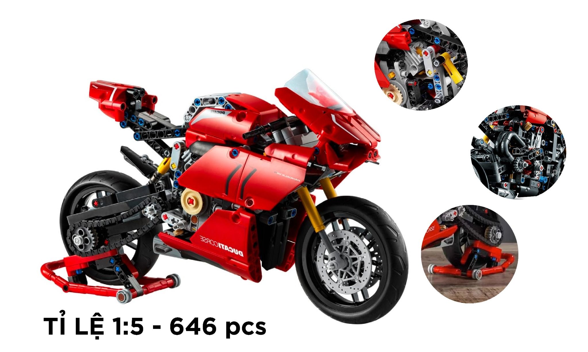 Mô hình xe mô tô lắp ghép Ducati Panigale V4R Technics 646 pcs tỉ lệ 1:5 LG032