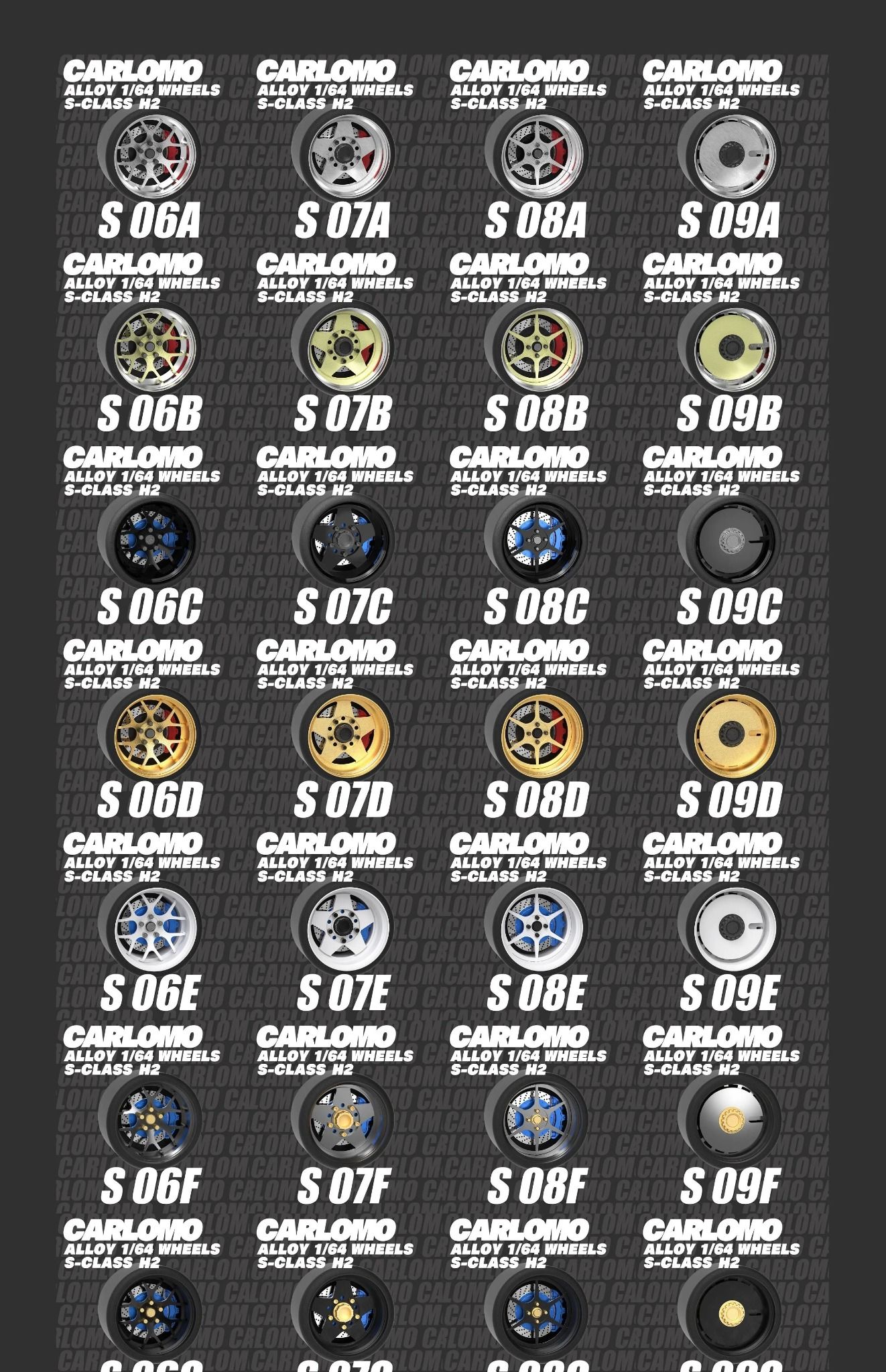 Phụ kiện độ bánh cho xe mô hình Carlomo Wheels S-Class kích thước 9,5mm bằng kim loại tỉ lệ 1:64 Carlomo S0