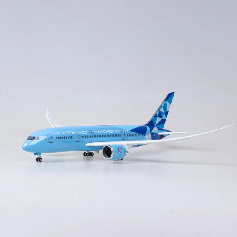 Mô hình máy bay Jason Tutu Etihad Boeing B787 blue Ả Rập 47cm có đèn led tự động theo tiếng vỗ tay hoặc chạm MB47047