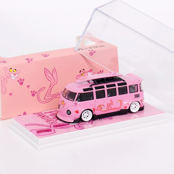 Mô hình xe Volkswagen T1 Van Kombi Pink - Pink Panther tỉ lệ 1:64 Flame Model OT64068