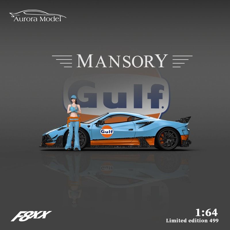 Mô hình xe Ferrari F8XX Tributo Mansory Gulf limited edition 499pcs tỉ lệ 1:64 Aurora model AM646504