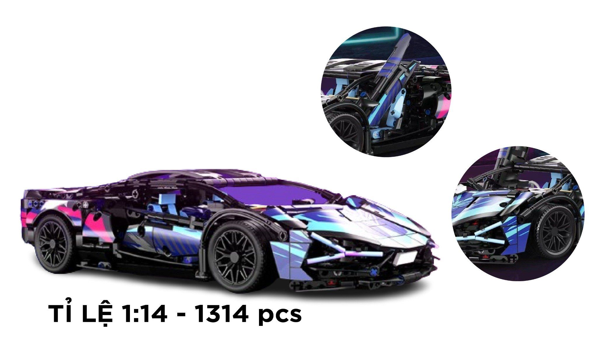  Mô hình xe ô tô lắp ghép Lamborghini CyberPunk galaxy 1314pcs tỉ lệ 1:14 LG021 