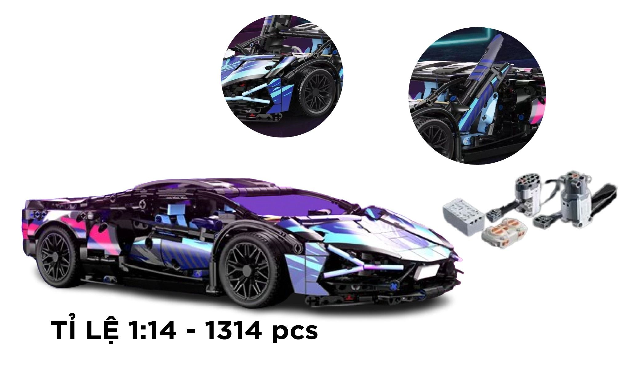  Mô hình xe ô tô lắp ghép Lamborghini CyberPunk galaxy 1314pcs, có điều khiển tỉ lệ 1:14 LG021B 