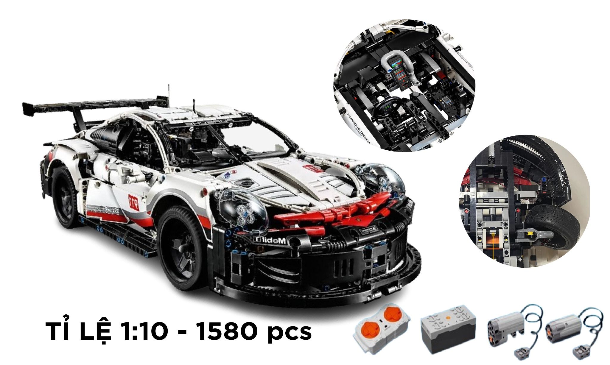  Mô hình xe ô tô lắp ghép Porsche 911 RSR Technic 1580 pcs có điều khiển tỉ lệ 1:10 LG004 