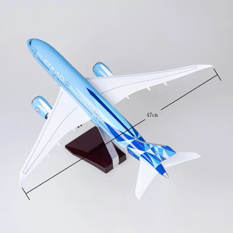 Mô hình máy bay Jason Tutu Etihad Boeing B787 blue Ả Rập 47cm có đèn led tự động theo tiếng vỗ tay hoặc chạm MB47047