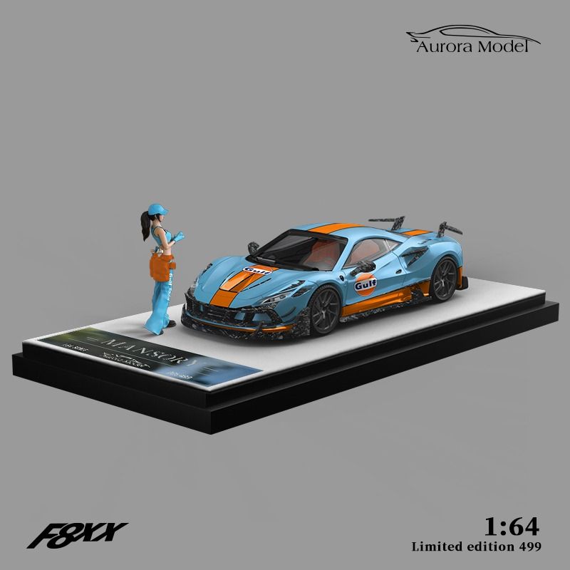 Mô hình xe Ferrari F8XX Tributo Mansory Gulf limited edition 499pcs tỉ lệ 1:64 Aurora model AM646504