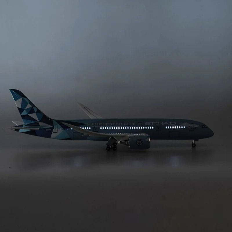 Mô hình máy bay Jason Tutu Etihad Boeing B787 blue Ả Rập 47cm có đèn led tự động theo tiếng vỗ tay hoặc chạm MB47047