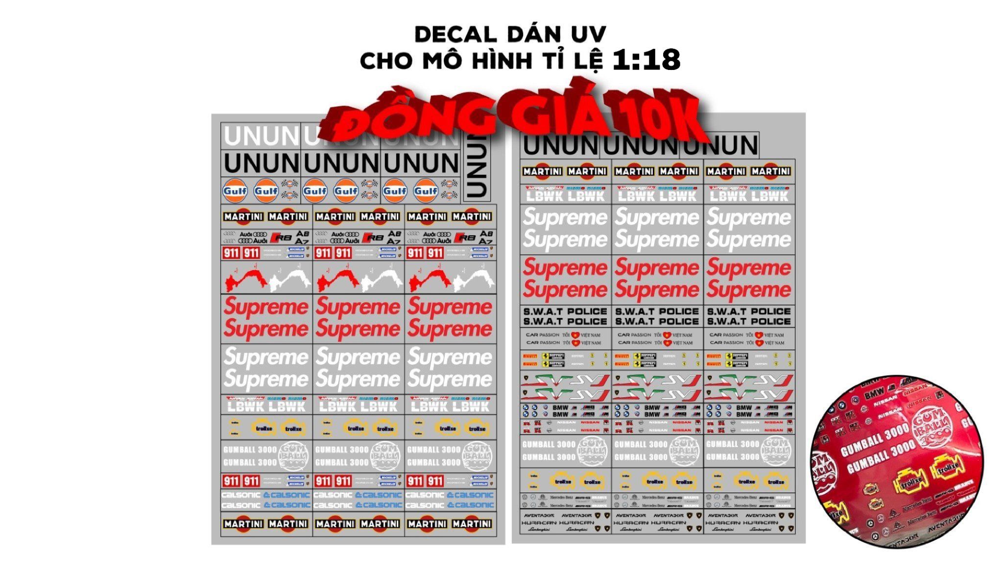 Decal UV cho mô hình ô tô tỉ lệ 1:18 dán tất cả nền màu Autono1 DC814
