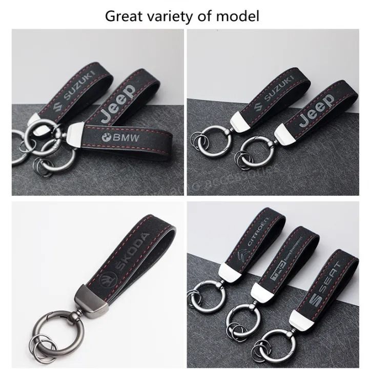 Móc khóa dây da các thương hiệu xe Audi - Toyota - Honda... có khoen kim loại MK025