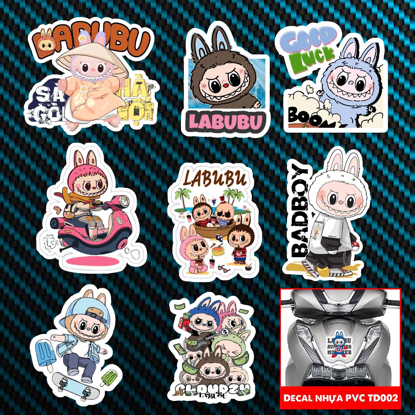 Decal nhựa PVC- nhựa sữa trang trí xe - điện thoại - laptop - máy tính - nón - ly Labubu kích thước 20 x 25cm Autono1 TD002