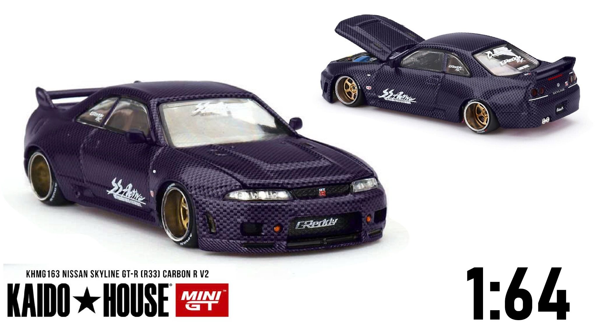 Mô hình xe Nissan Skyline GT-R (R33) Active Carbon R V2 tỉ lệ 1:64 Kaido House KHMG163