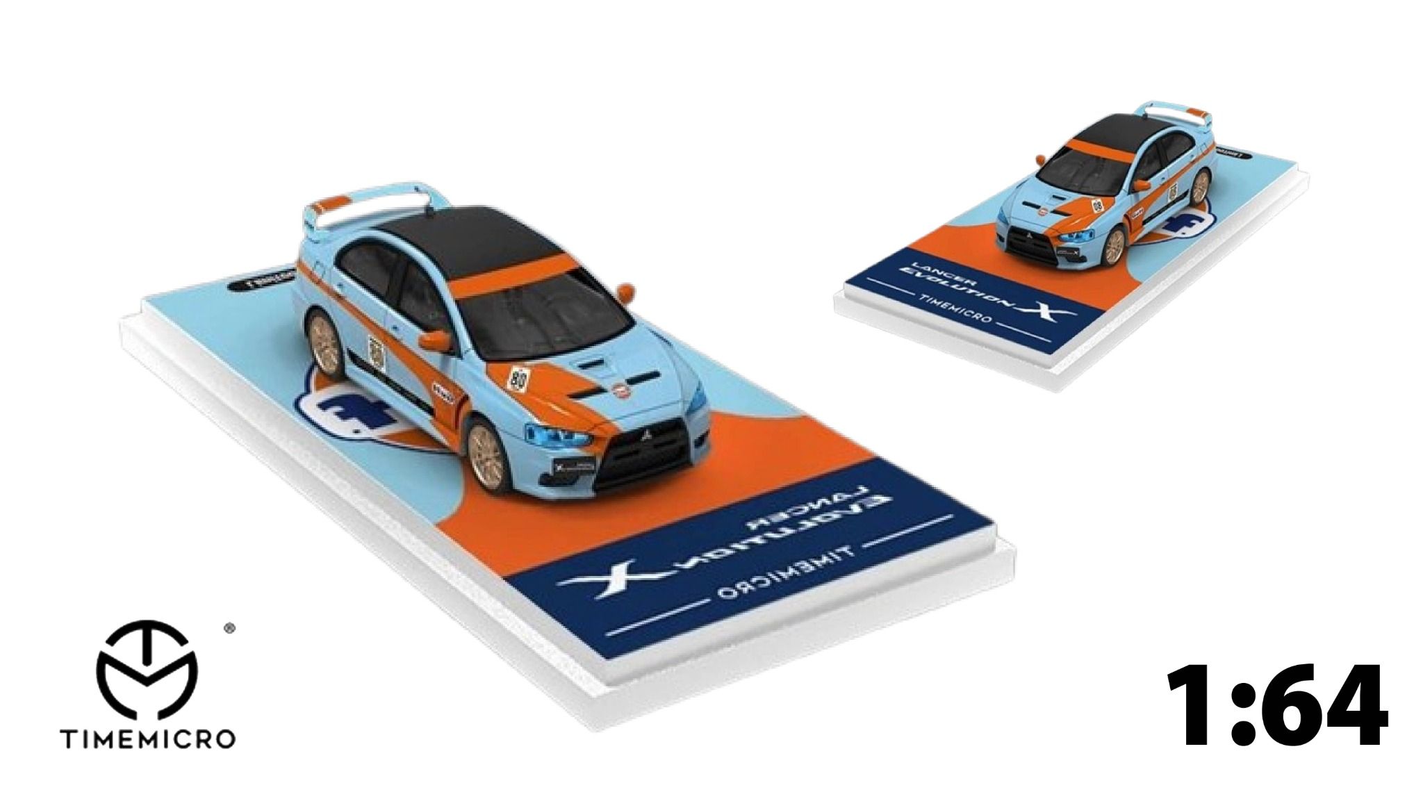Mô hình xe Mitsubishi Lancer Evolution 10 Gulf tỉ lệ 1:64 Time micro TM643122