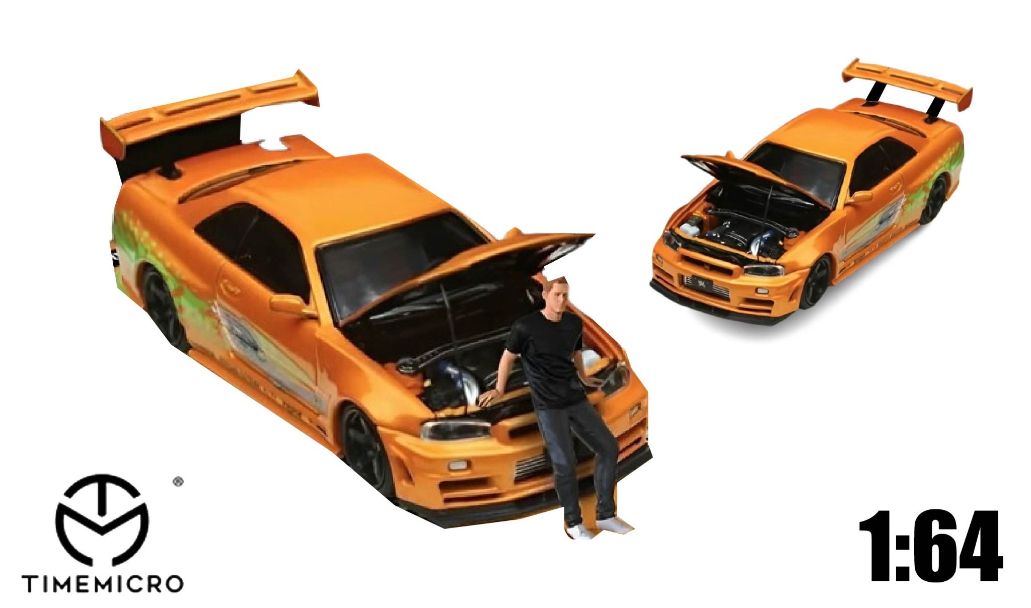 Mô hình xe Nissan GTR - R34 orange Limited edition 999pcs tỉ lệ 1:64 Time micro TM643436