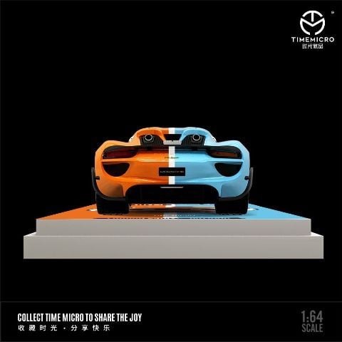 Mô hình xe Porsche 918 Spyder Gulf Orange/Blue tỉ lệ 1:64 Time Micro TM643523