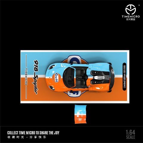 Mô hình xe Porsche 918 Spyder Gulf Orange/Blue tỉ lệ 1:64 Time Micro TM643523