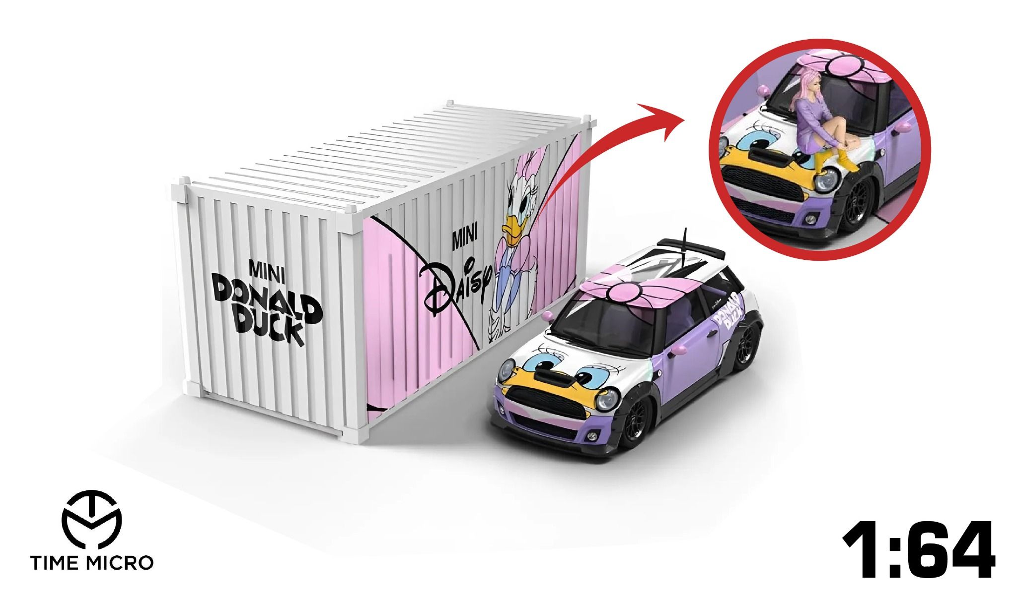Mô hình xe Mini Cooper custom Daisy Disney pink tỉ lệ 1:64 Time micro TM643631