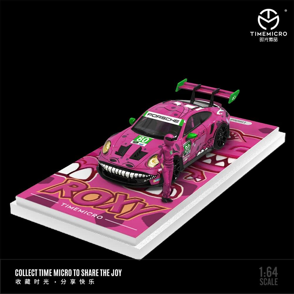 Mô hình xe Porsche 911 (992) GT3 Tyrannosaurus ROXY pink tỉ lệ 1:64 Time micro TM644616