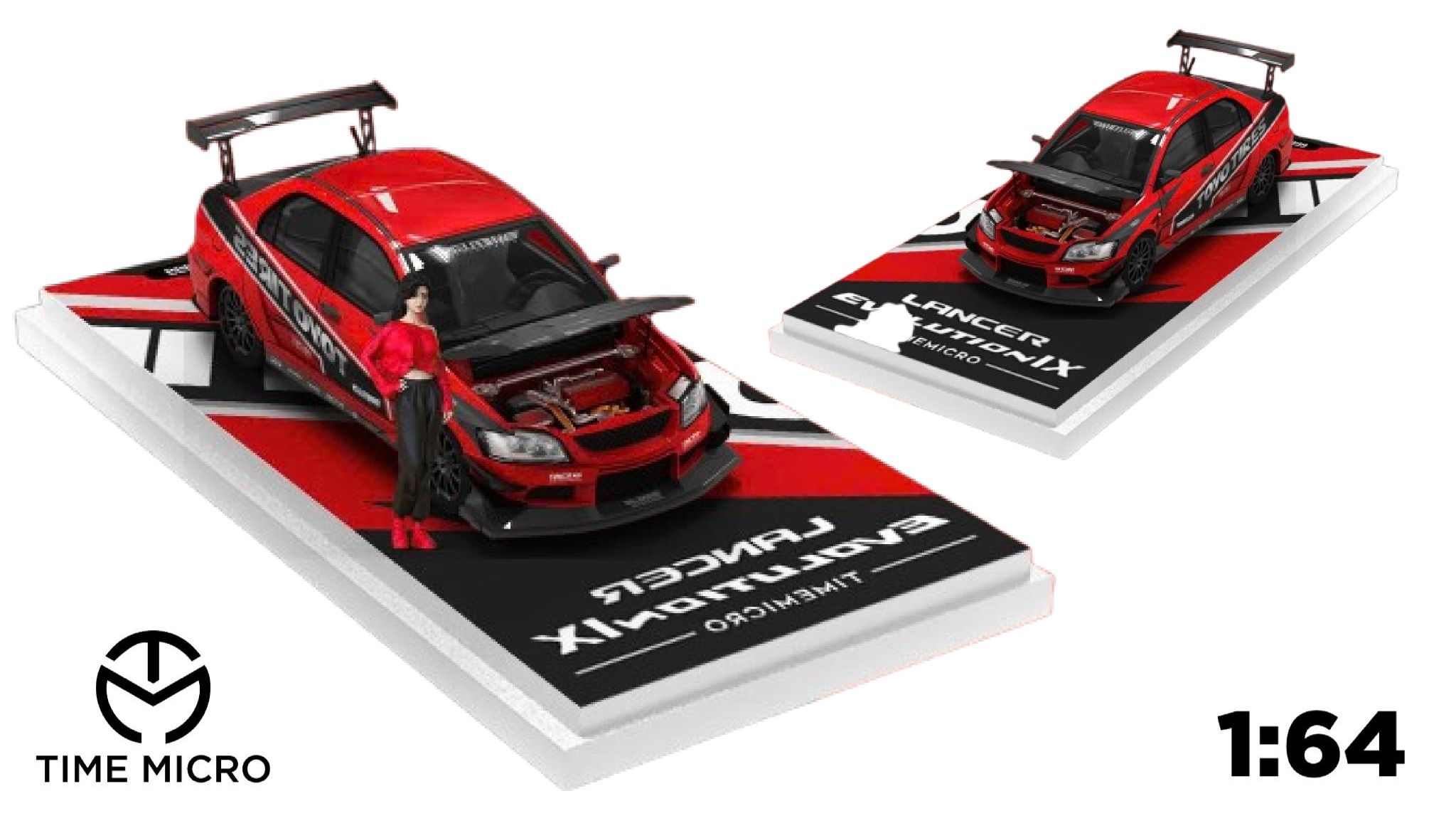 Mô hình xe Mitsubishi Lancer IX racing red limited edition 999pcs tỉ lệ 1:64 Time micro TM800207